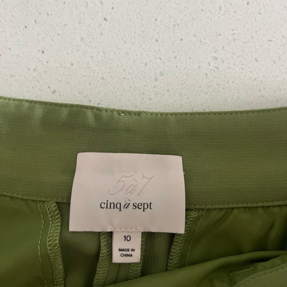 New Cinq A Sept Cheyenne Stacked jewelry embellished green pant. - Picture 3 of 6